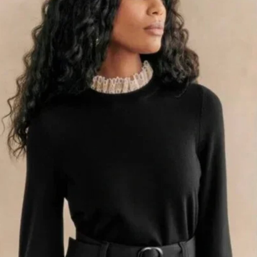 Sezane Audrey Black Merino Wool Pullover Sweater Size XXS